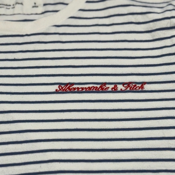 Abercrombie & Fitch Navy and White Striped Tee - Picture 2 of 4
